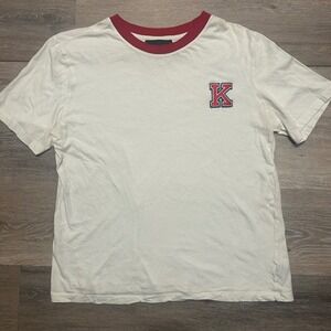 Kendall + Kylie Ringer T-Shirt Letter Patch Casual Tee Top‎ White Red L